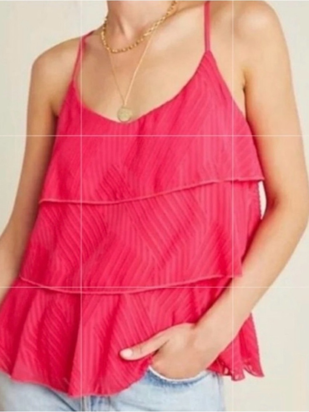 Anthropologie Pink Tiered Ruffle Cami Tank